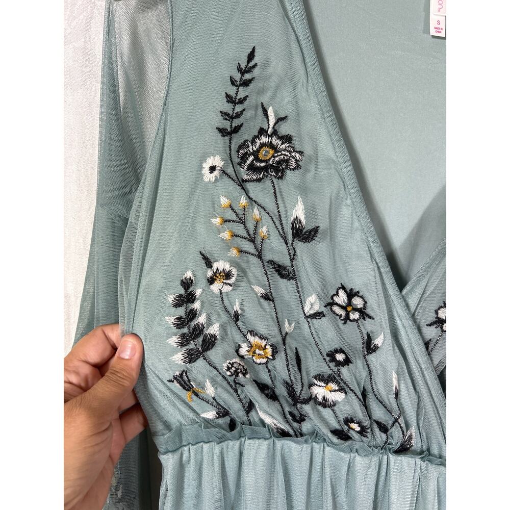 Xhilaration Midi Dress Small Green Embroidered Sheer Fairy Cottagecore Whimsy - Picture 6 of 12